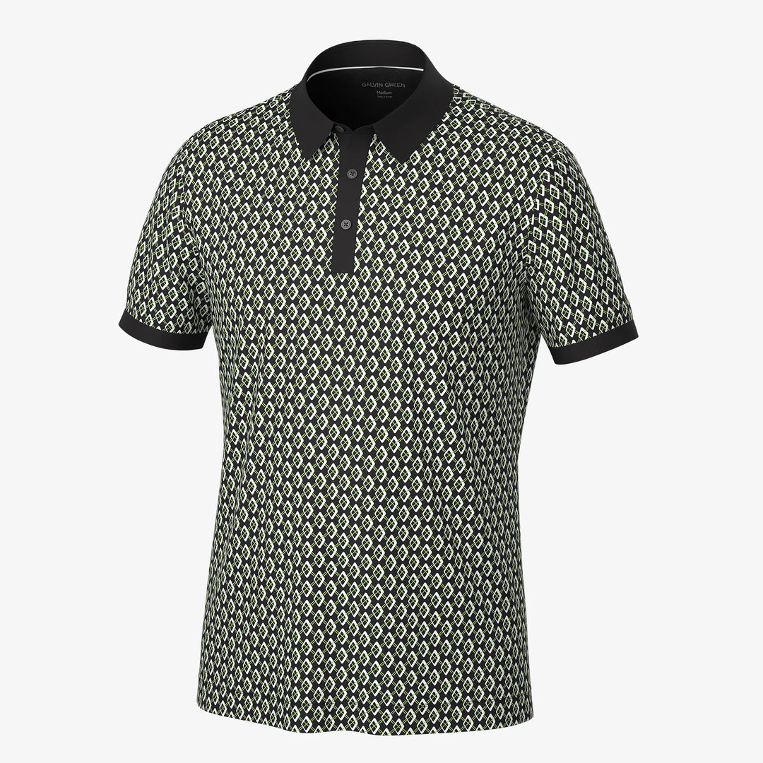 Maxwell is a Breathable short sleeve golf shirt for Men in the color Black/Fresh Green(0)
