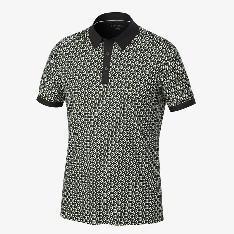 Maxwell is a Breathable short sleeve golf shirt for Men in the color Black/Fresh Green(0)