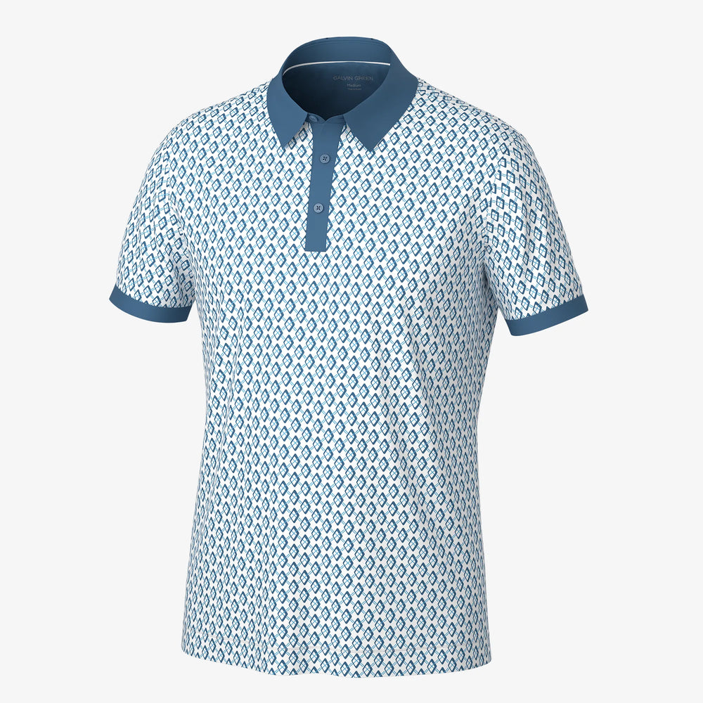 Maxwell is a Breathable short sleeve golf shirt for Men in the color Moonlight Blue/White(0)