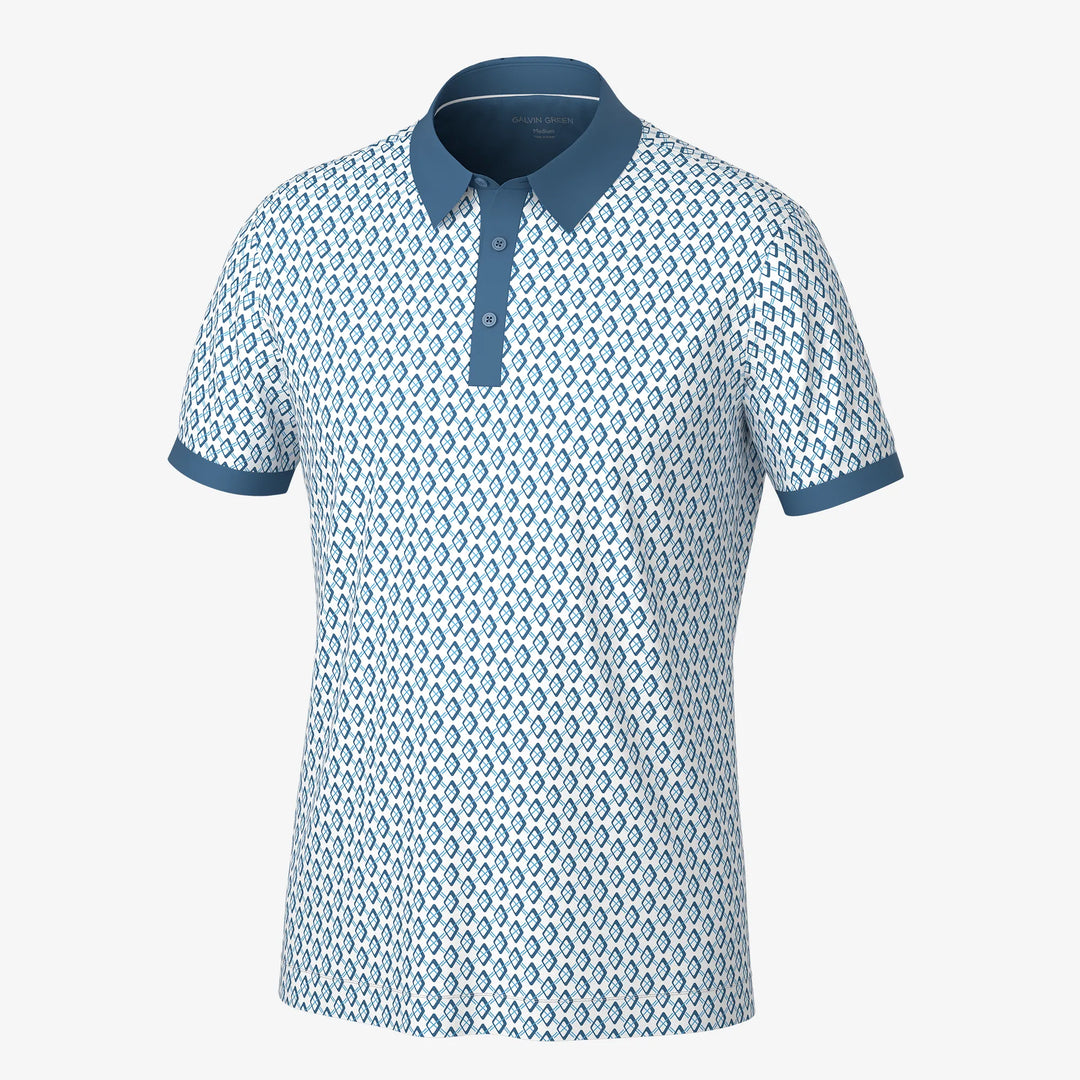 Maxwell is a Breathable short sleeve golf shirt for Men in the color Moonlight Blue/White(0)