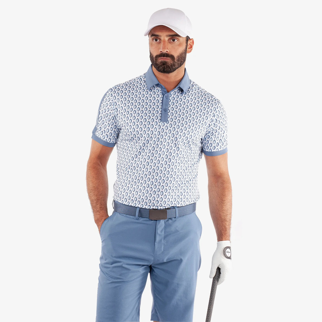 Maxwell is a Breathable short sleeve golf shirt for Men in the color Moonlight Blue/White(1)