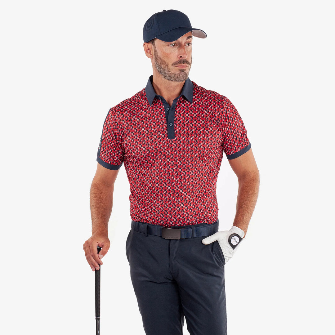 Maxwell is a Breathable short sleeve golf shirt for Men in the color Red/Navy(1)