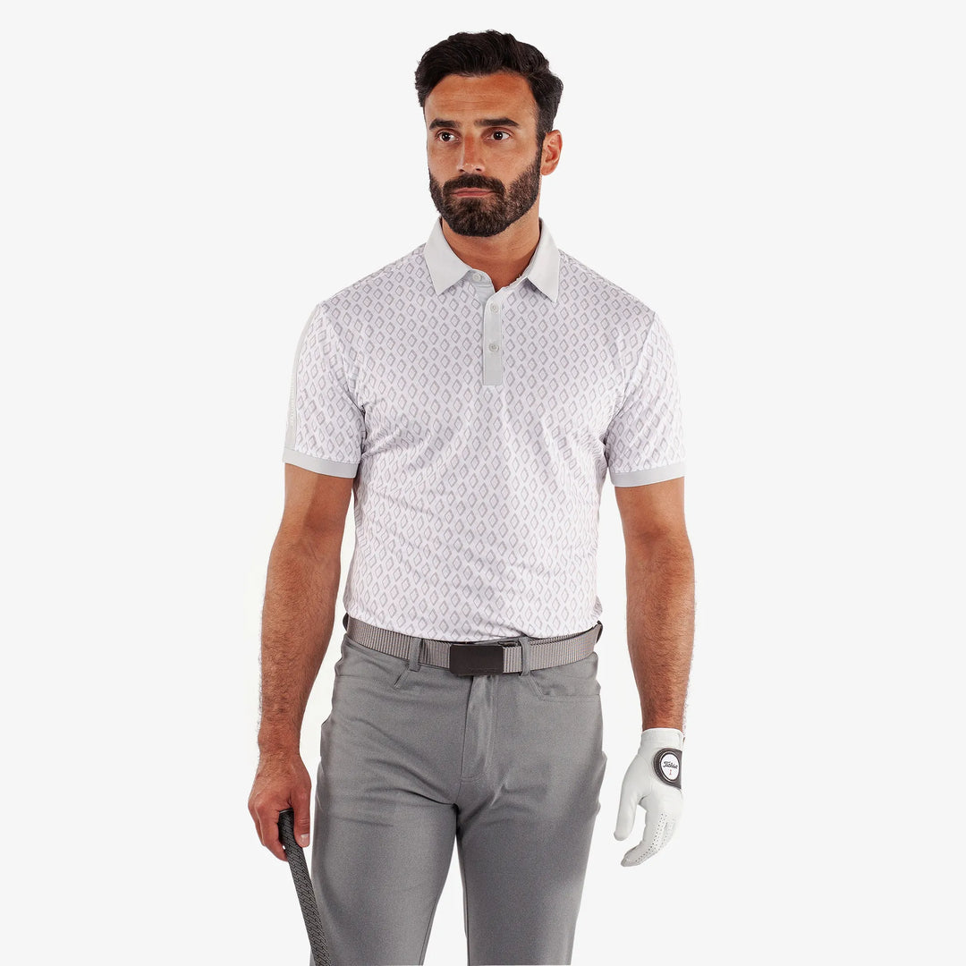 Maxwell is a Breathable short sleeve golf shirt for Men in the color Cool Grey/White(1)