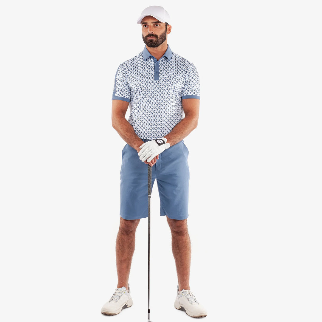 Maxwell is a Breathable short sleeve golf shirt for Men in the color Moonlight Blue/White(2)