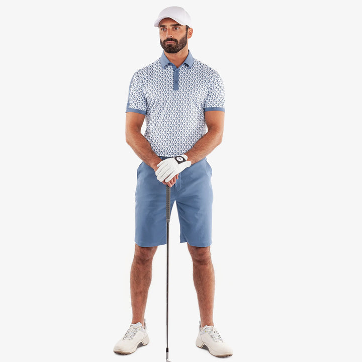 Maxwell is a Breathable short sleeve golf shirt for Men in the color Moonlight Blue/White(2)