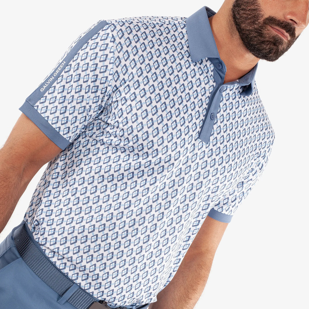 Maxwell is a Breathable short sleeve golf shirt for Men in the color Moonlight Blue/White(3)