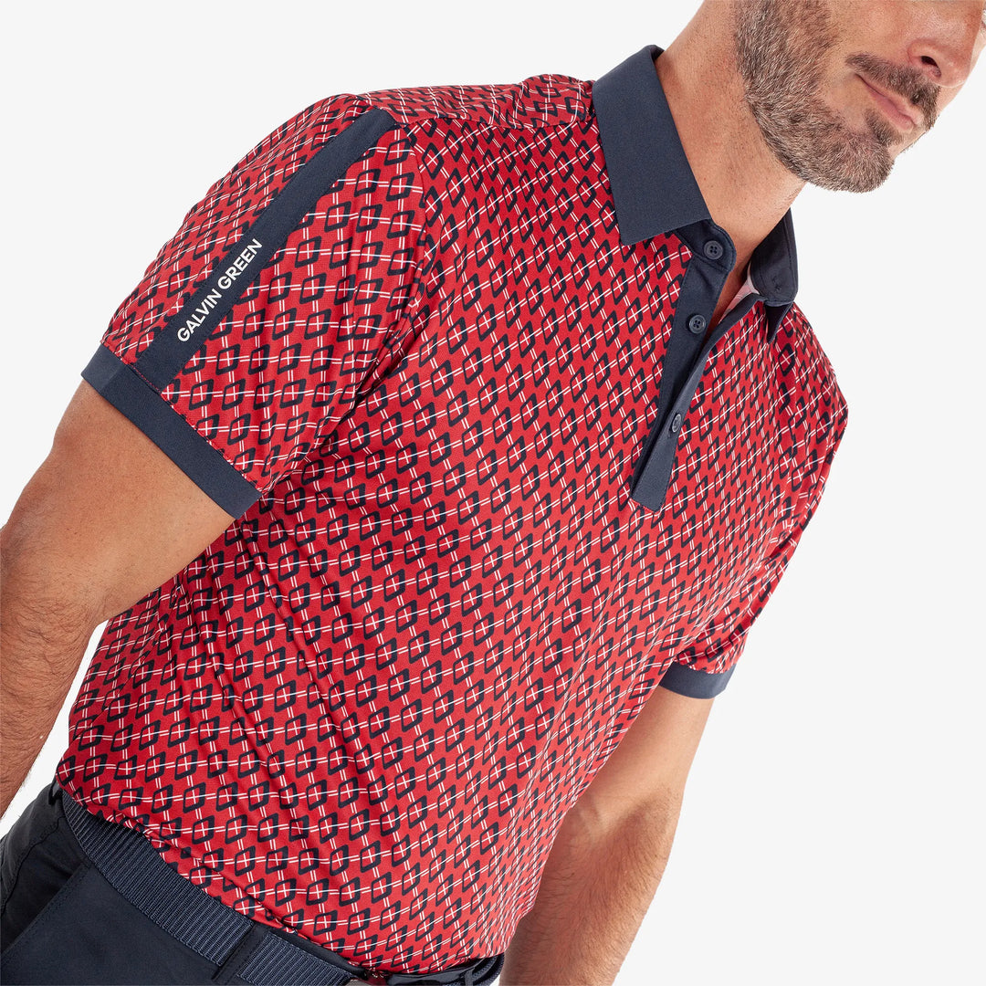Maxwell is a Breathable short sleeve golf shirt for Men in the color Red/Navy(3)