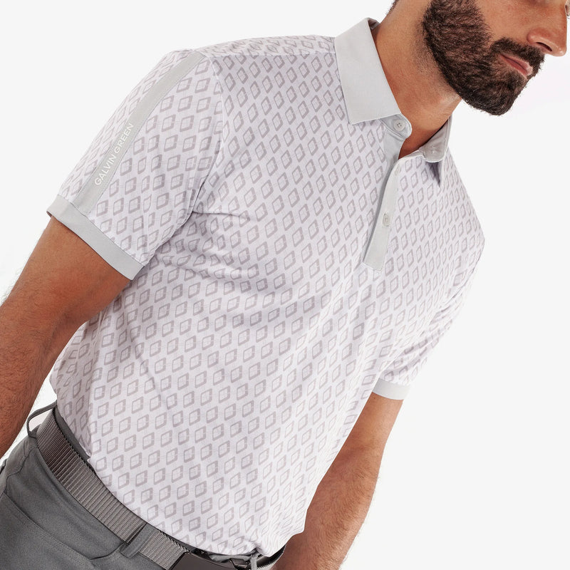 Maxwell is a Breathable short sleeve golf shirt for Men in the color Cool Grey/White(3)