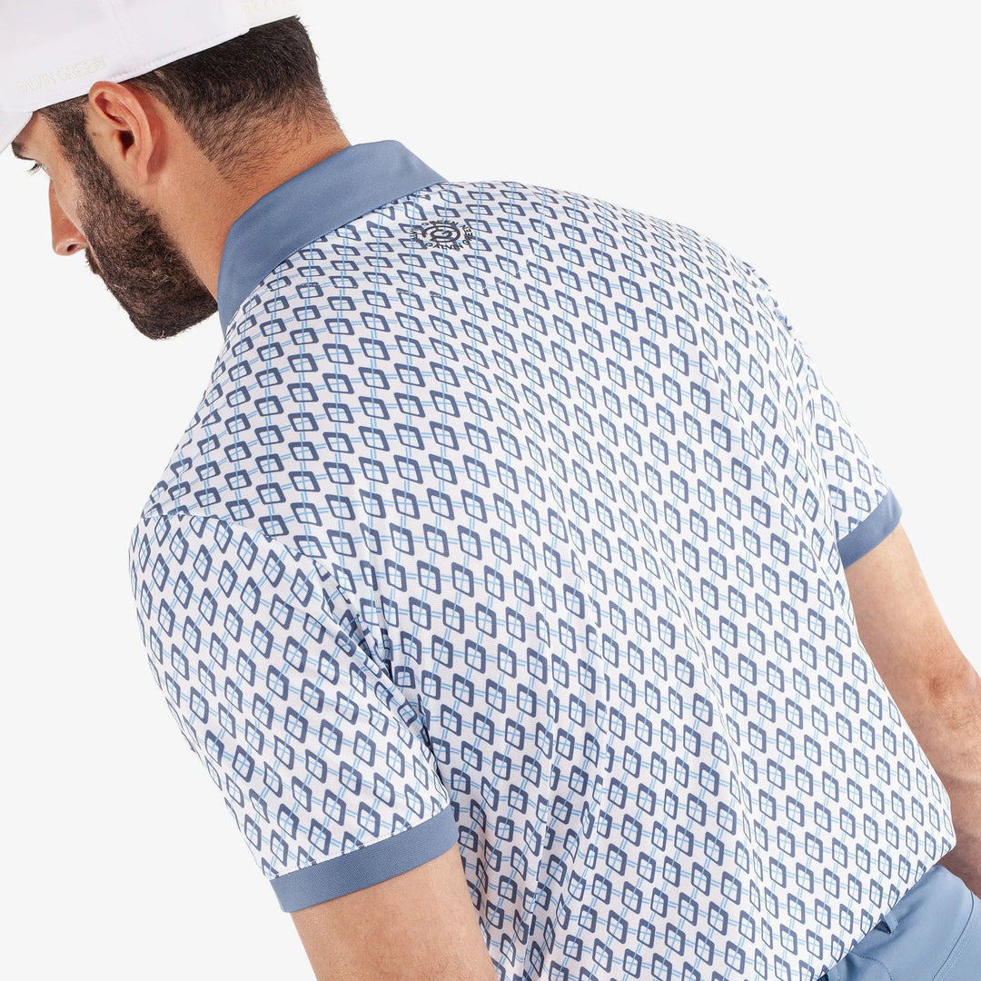 Maxwell is a Breathable short sleeve golf shirt for Men in the color Moonlight Blue/White(5)