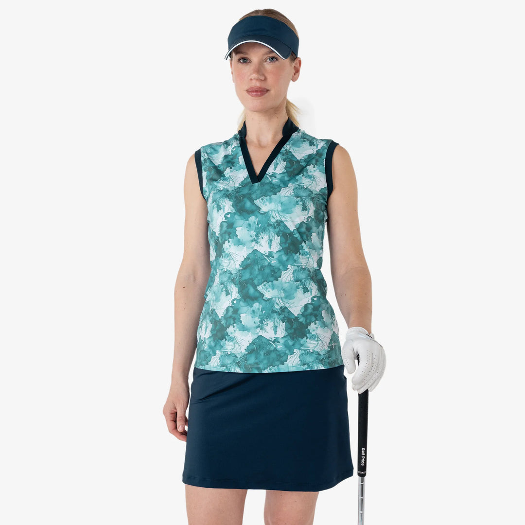 Maya is a Breathable sleeveless golf shirt for Women in the color Storm Blue(1)