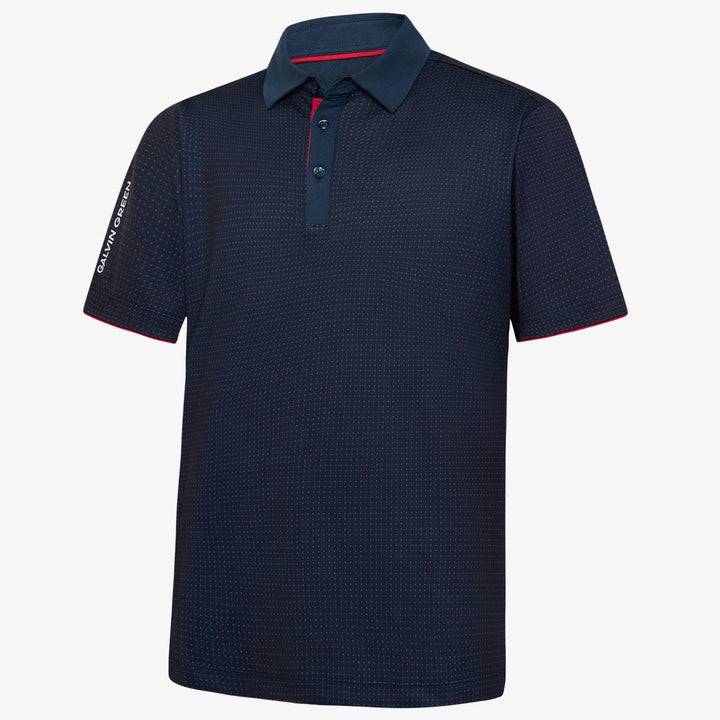 Medley is a Breathable short sleeve golf shirt for Men in the color Navy/Red(0)
