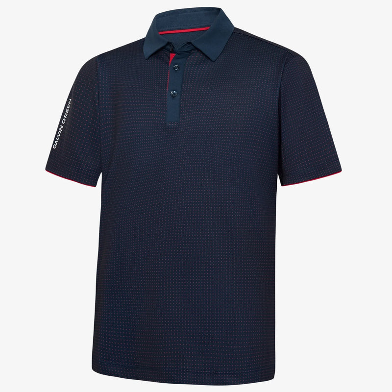 Medley is a Breathable short sleeve golf shirt for Men in the color Navy/Red(0)