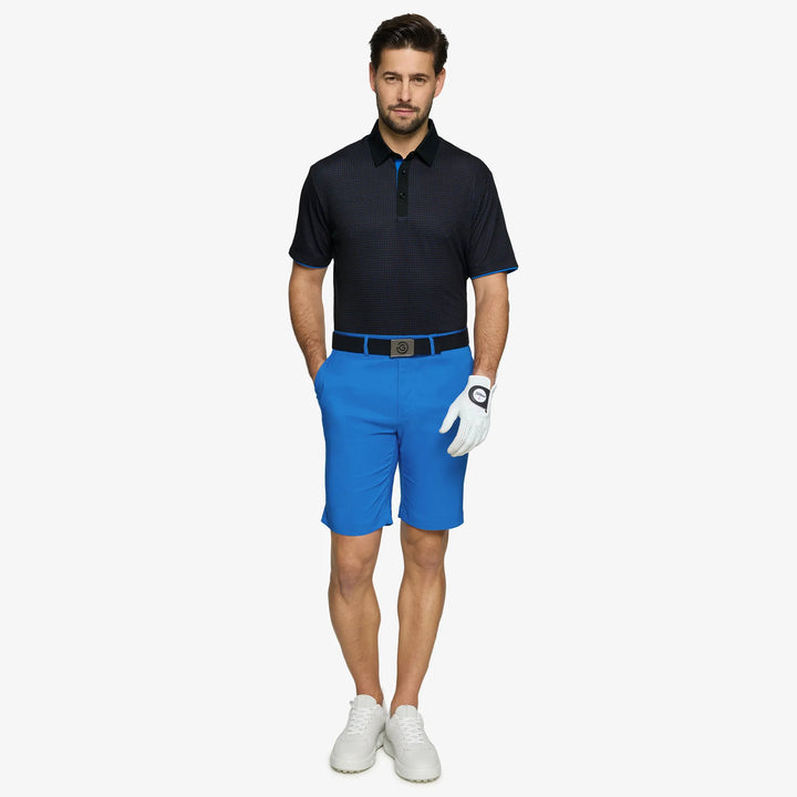 Medley is a Breathable short sleeve golf shirt for Men in the color Black/Royal Blue(2)
