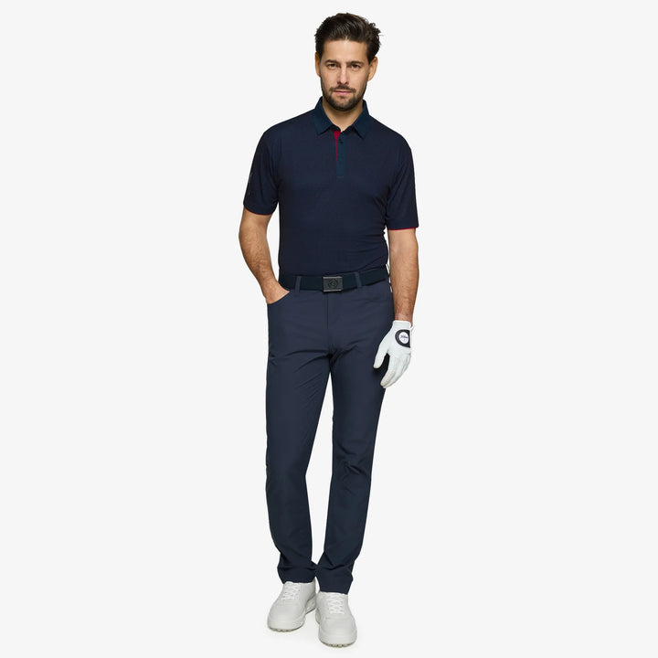 Medley is a Breathable short sleeve golf shirt for Men in the color Navy/Red(2)