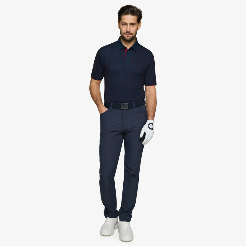 Medley is a Breathable short sleeve golf shirt for Men in the color Navy/Red(2)