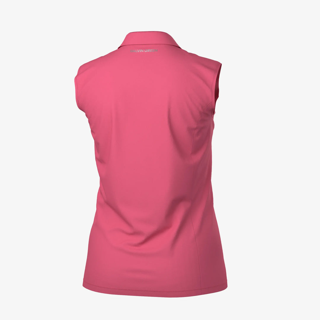 Meg is a Breathable short sleeve golf shirt for Women in the color Camelia Rose/White(7)