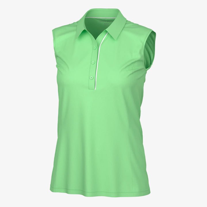 Meg is a Breathable short sleeve golf shirt for Women in the color Fresh Green/White(0)