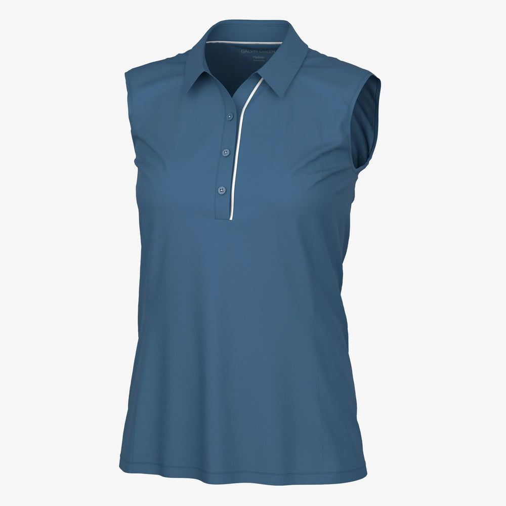 Meg is a Breathable short sleeve golf shirt for Women in the color Moonlight Blue/White(0)