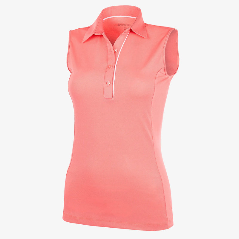 Meg is a Breathable short sleeve golf shirt for Women in the color Coral/White (0)