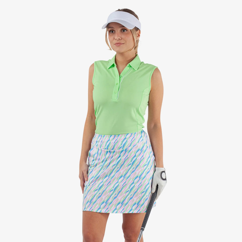 Meg is a Breathable short sleeve golf shirt for Women in the color Fresh Green/White(1)