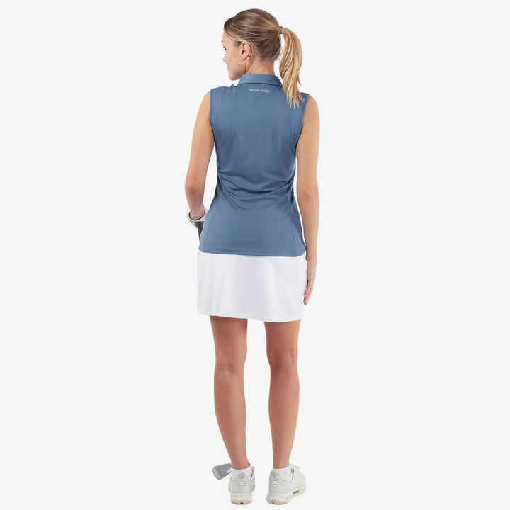 Meg is a Breathable short sleeve golf shirt for Women in the color Moonlight Blue/White(6)
