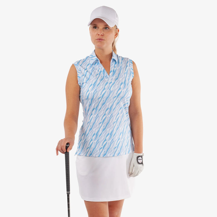 Melissa is a Breathable sleeveless golf shirt for Women in the color Alaskan Blue/White(1)
