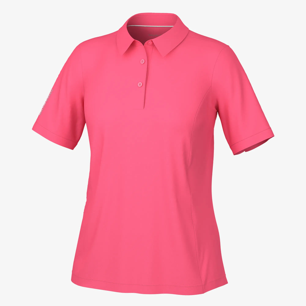 Melody is a Breathable short sleeve golf shirt for Women in the color Camelia Rose(0)