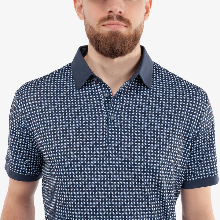 Melvin is a Breathable short sleeve golf shirt for Men in the color Navy/White(3)