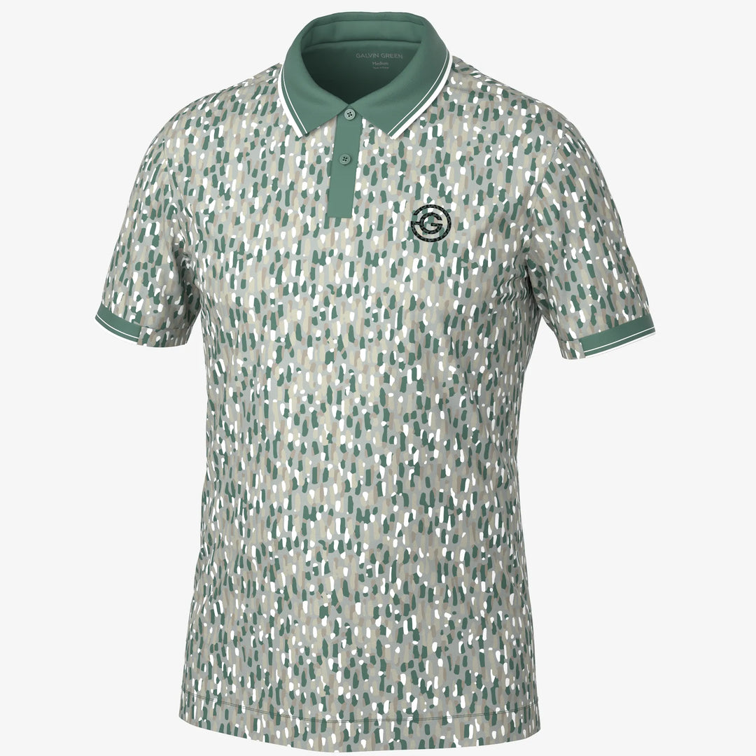 Memphis is a Breathable short sleeve golf shirt for Men in the color Abbey Stone/Duck Green(0)