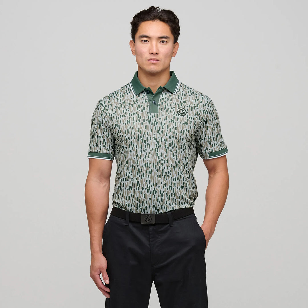 Memphis is a Breathable short sleeve golf shirt for Men in the color Abbey Stone/Duck Green(1)