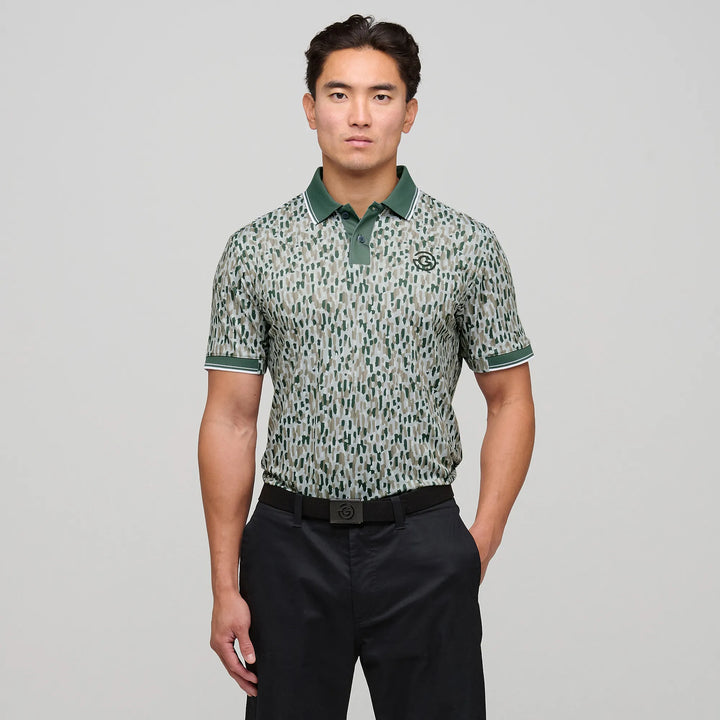 Memphis is a Breathable short sleeve golf shirt for Men in the color Abbey Stone/Duck Green(1)