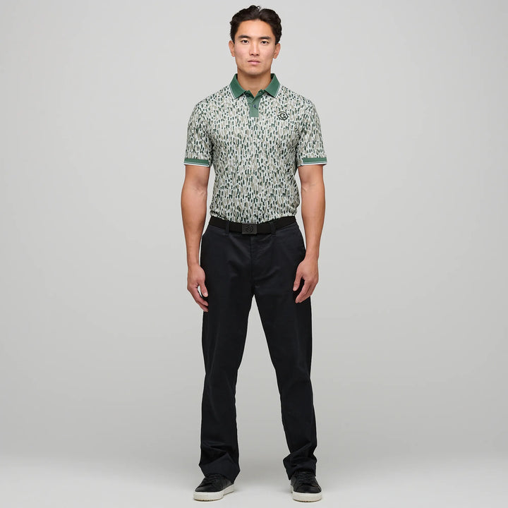 Memphis is a Breathable short sleeve golf shirt for Men in the color Abbey Stone/Duck Green(2)