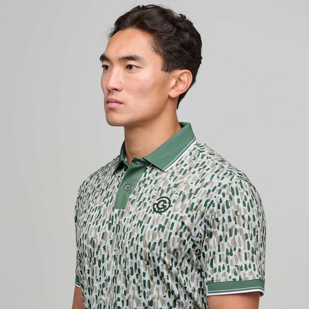 Memphis is a Breathable short sleeve golf shirt for Men in the color Abbey Stone/Duck Green(3)