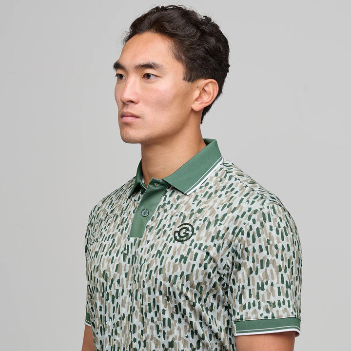 Memphis is a Breathable short sleeve golf shirt for Men in the color Abbey Stone/Duck Green(3)
