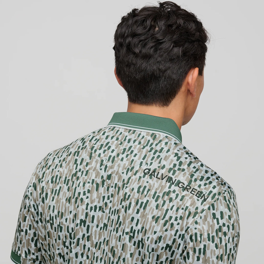 Memphis is a Breathable short sleeve golf shirt for Men in the color Abbey Stone/Duck Green(5)