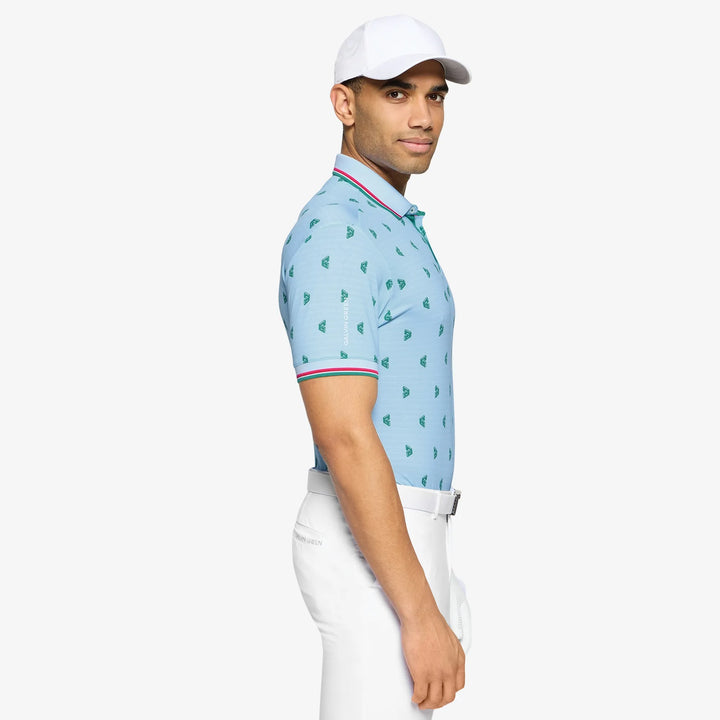 Mendez is a Breathable short sleeve golf shirt for Men in the color Crystal Blue/Green(3)