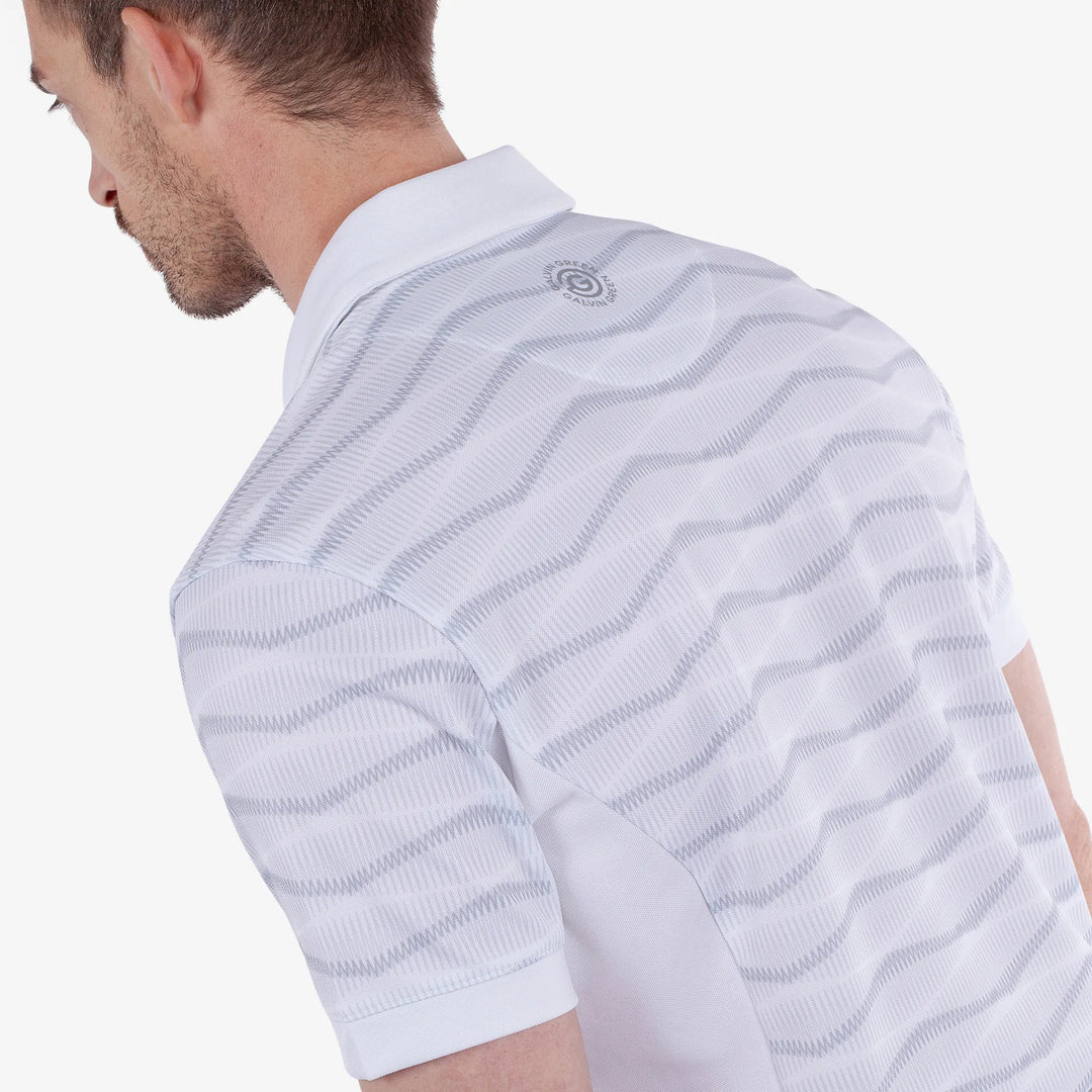 Merlin is a Breathable short sleeve golf shirt for Men in the color White/Cool Grey(4)