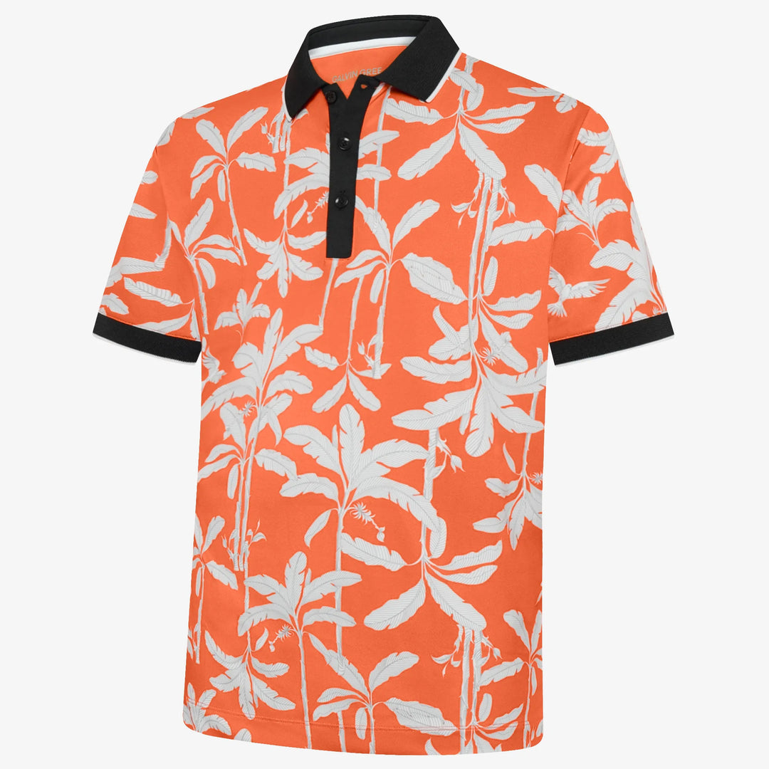 Merry is a Breathable short sleeve golf shirt for Men in the color Orange/Black(0)