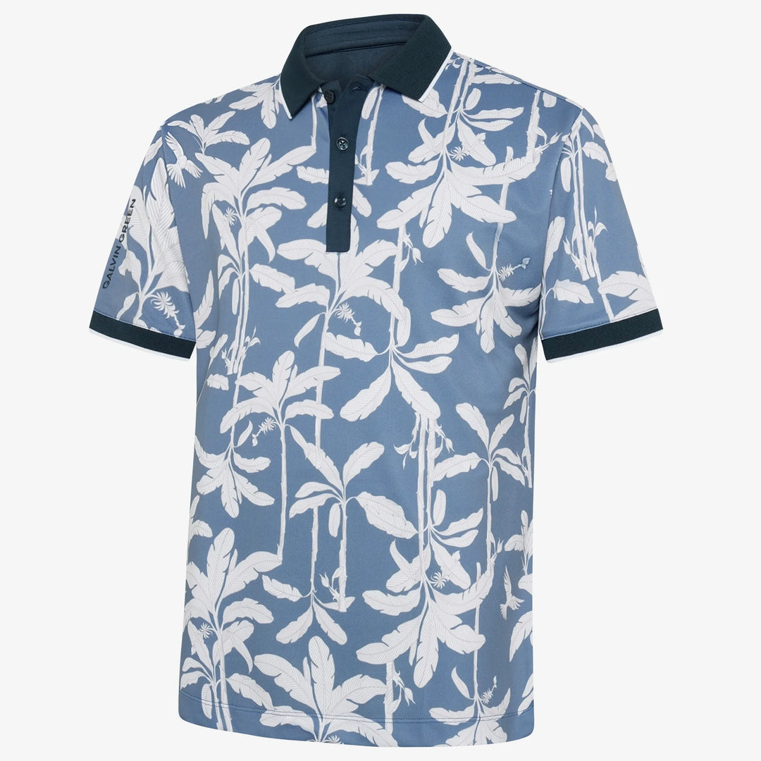 Merry is a Breathable short sleeve golf shirt for Men in the color Moonlight Blue/Navy(0)