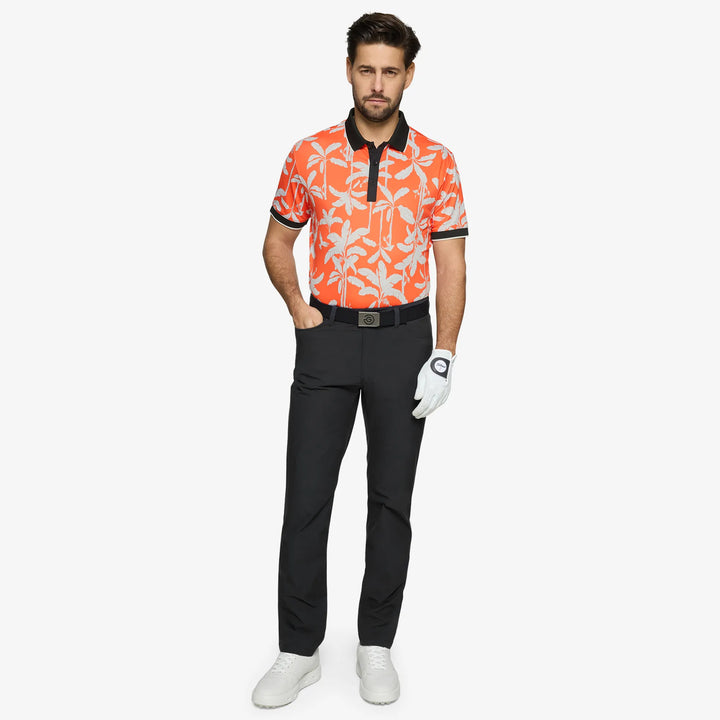 Merry is a Breathable short sleeve golf shirt for Men in the color Orange/Black(2)