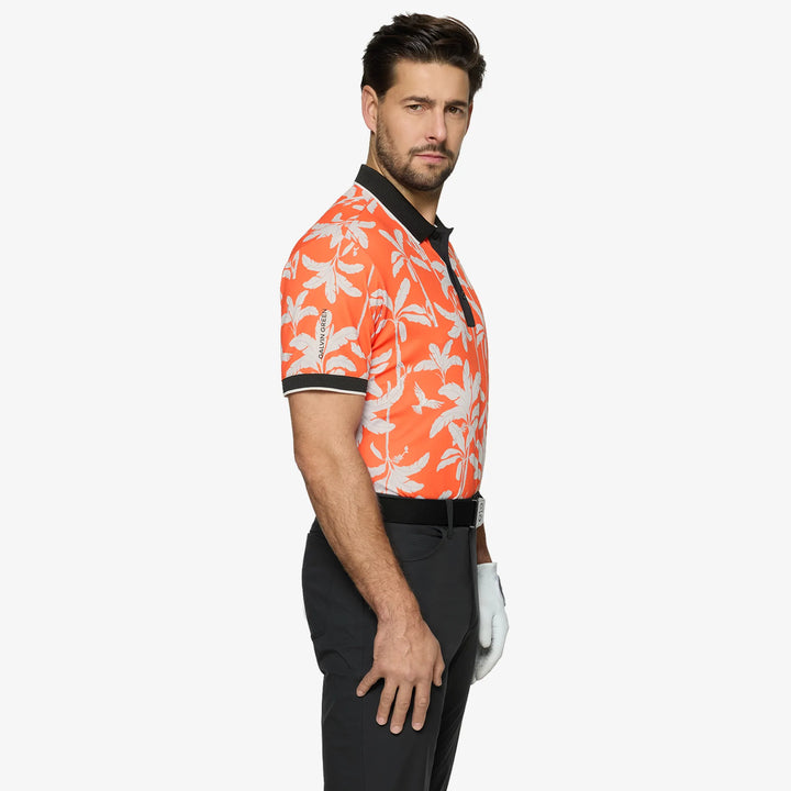 Merry is a Breathable short sleeve golf shirt for Men in the color Orange/Black(3)