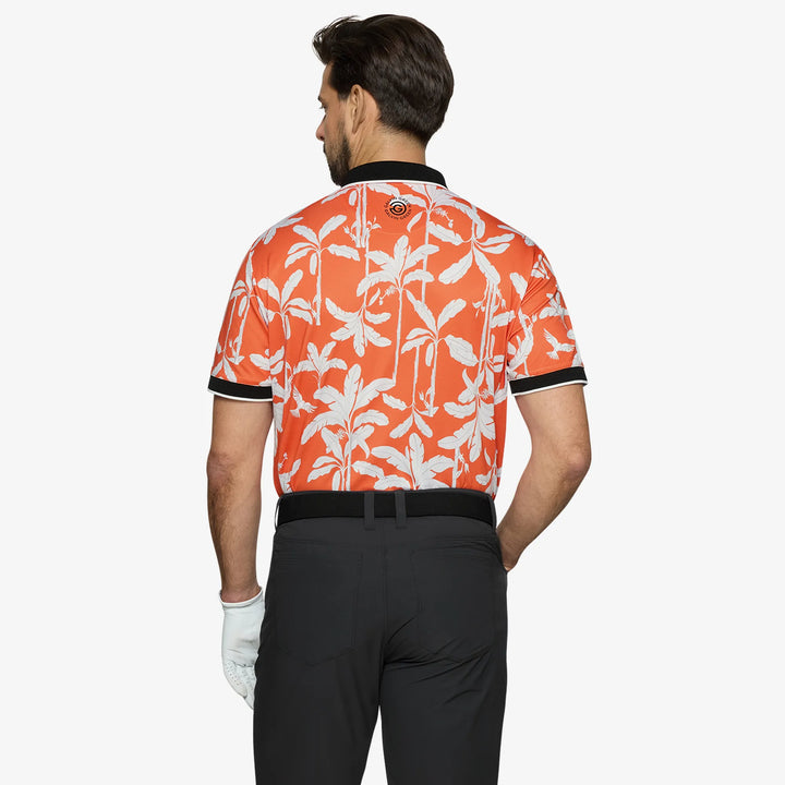 Merry is a Breathable short sleeve golf shirt for Men in the color Orange/Black(4)