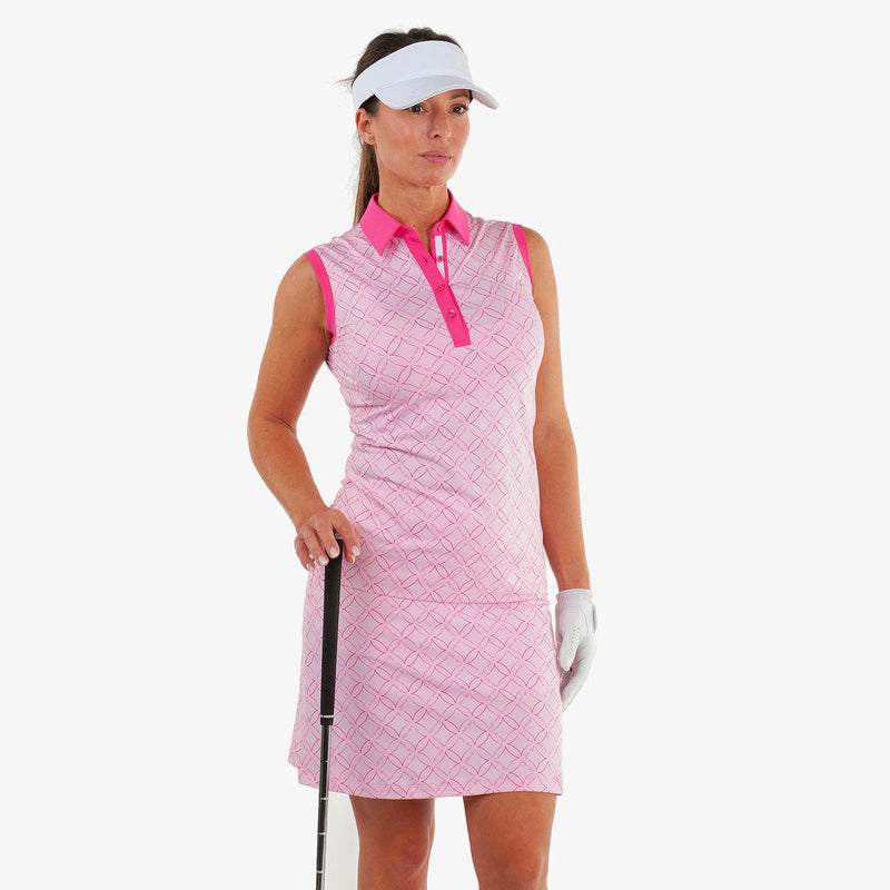 Mia is a Breathable sleeveless golf shirt for Women in the color Pink/Fuchsia(1)