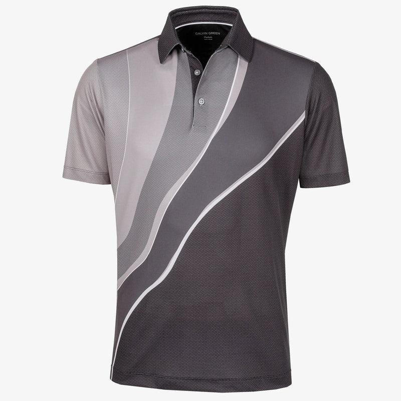 Mico is a Breathable short sleeve golf shirt for Men in the color Sharkskin/Forged Iron/Black(0)