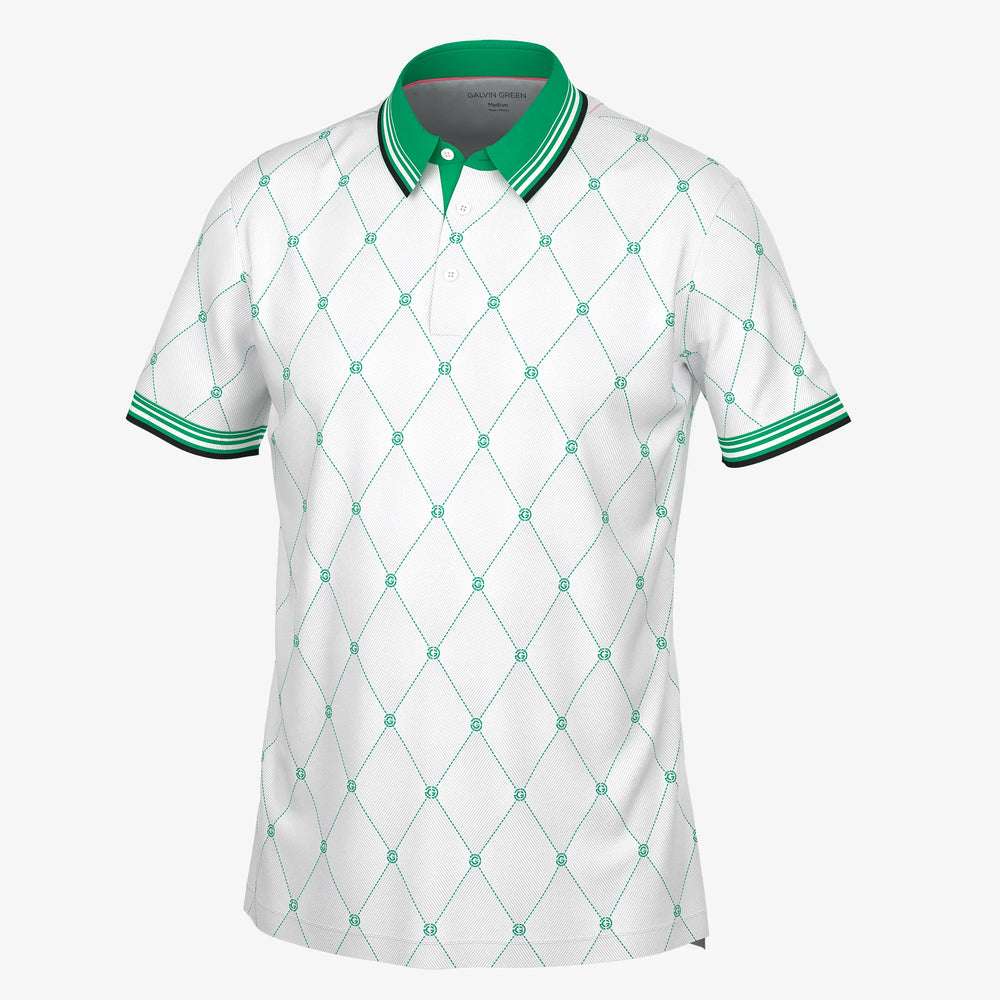 Miguel is a Breathable short sleeve golf shirt for Men in the color White/Golf Green(0)