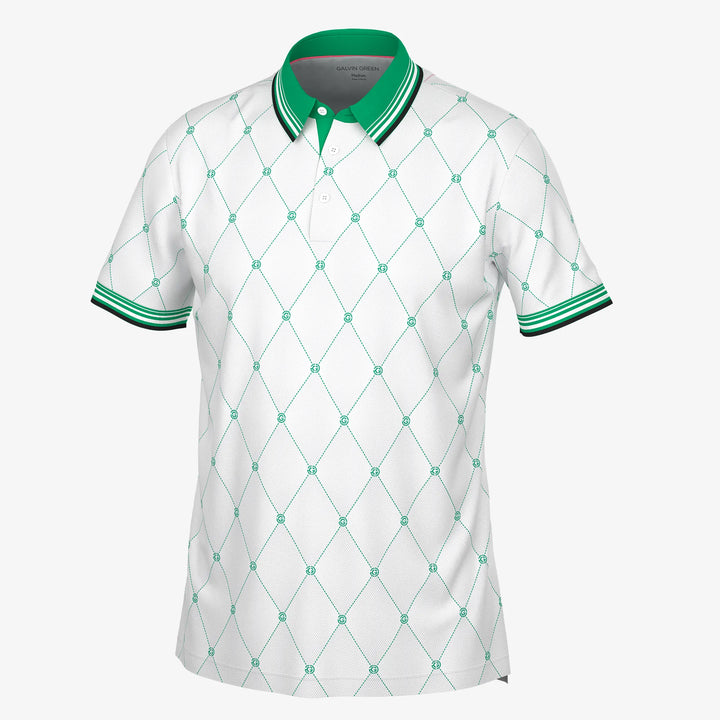 Miguel is a Breathable short sleeve golf shirt for Men in the color White/Golf Green(0)