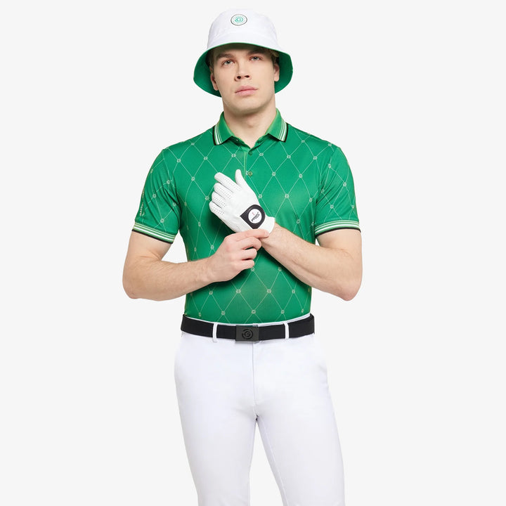 Miguel is a Breathable short sleeve golf shirt for Men in the color Golf Green/White(1)