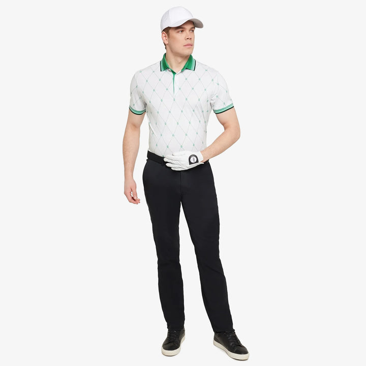 Miguel is a Breathable short sleeve golf shirt for Men in the color White/Golf Green(2)