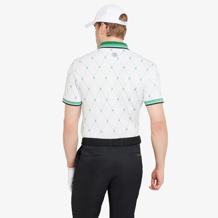 Miguel is a Breathable short sleeve golf shirt for Men in the color White/Golf Green(4)
