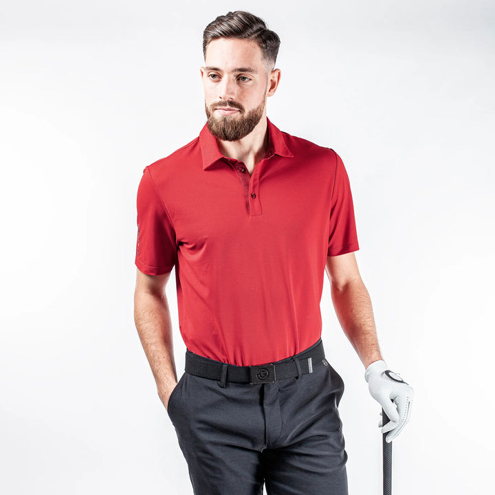 Milan is a Breathable short sleeve golf shirt for Men in the color Red(1)